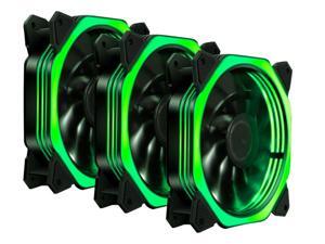 Vicabo MF12025 120mm Quiet Green LED PC Cooling Case Fan for Computer Case Cooler Cooling, Absorbing Silicone Pads, 3/4 pin, 3 Packs
