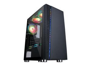 Vicabo BUYEAD T66B ATX Mid Tower Gaming PC Computer Case with Front Panel RGB LED Lights, Tempered Glass, Top Dust Filter, Mesh Side Intakes, Micro ATX/ATX/ITX, Black