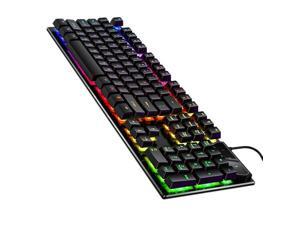 Vicabo 104 keys USB Wired Mechanical Feeling Gaming Keyboard, Small Compact Multicolour LED Backlit, Multimedia Function Keys, Water Resistant for PC Laptop Mac - Black Vicabo 104 keys USB Wired Mechanical Feeling Gaming Keyboard, Small Compact Multicolour LED Backlit, Multimedia Function Keys, Water Resistant for PC Laptop Mac - Black
