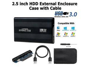 2.5 Inh SATA to USB 3.0 External Hard Drive Enclosure for 2.5" SATA III HDD and SSD for Windows Mac OS (Black) 2.5 Inh SATA to USB 3.0 External Hard Drive Enclosure for 2.5" SATA III HDD and SSD for Windows Mac OS (Black)