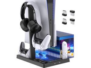 ROME CARE Vertical Stand with Headset Holder and Cooling Fan Base for PS5 Console/Digital Edition, 2 Controller Chargers, 15 Game Disc Slots, 3 USB Hubs and 1 Media Remote Storage ROME CARE Vertical Stand with Headset Holder and Cooling Fan Base for PS5 Console/Digital Edition, 2 Controller Chargers, 15 Game Disc Slots, 3 USB Hubs and 1 Media Remote Storage