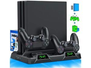ROME CARE PS4 Stand Cooling Fan for PS4 Slim / PS4 Pro / Playstation 4, PS4 Pro Stand Vertical Stand Cooler with Dual Controller Charge Station & 16 Game Storage
