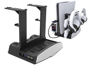 ROME CARE For PS5 Stand with Suction Cooling Fan and Dual Controller Charger Station for Playstation 5 Console, Suction Cooler Fan with Charging Dock Station and Games Storage - Headset Holder Include