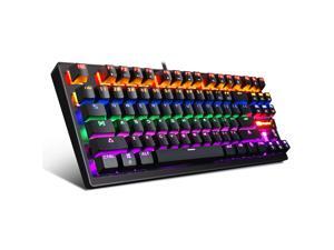 Mechanical Keyboard 87 Keys Small Compact Multicolour Backlit -Anivia MK1 Wired USB Gaming Keyboard with Blue Switches, Metal Construction, Water Resistant for Windows MAC Laptop Game