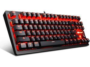 Mechanical Keyboard 87 Keys Small Compact red Backlit -Anivia MK1 Wired USB Gaming Keyboard with Blue Switches, Metal Construction, Water Resistant for Windows MAC Laptop Game