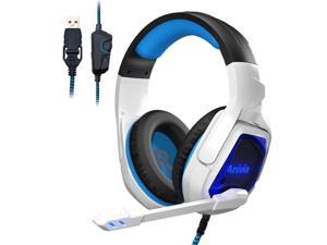 Anivia Gaming Headset 7.1 Surround Sound Headphone with USB Port Over-The-Ear Noise Cancelling, Volume Control, LED Lights Wired Headset with Mic for PC, Mac, Laptop, Computer (White)