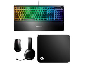 SteelSeries Ultimate Gaming Bundle Arctis 1 Wireless headset, Apex 3 keyboard, Rival 3 Wireless mouse, and QcK mousepad - Black