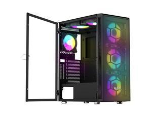 ATX Mid-Tower PC Gaming Case, Pre-Installed 6PCS Rainbow LED Fans Opening Tempered Glass Panel & Mesh Front Panel Airflow Gaming PC Tower -USB3.0 - Support ATX,Micro ATX,ITX Black ATX Mid-Tower PC Gaming Case, Pre-Installed 6PCS Rainbow LED Fans Opening Tempered Glass Panel & Mesh Front Panel Airflow Gaming PC Tower -USB3.0 - Support ATX,Micro ATX,ITX Black