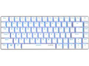 Ajazz AK33 Mechanical Keyboard, 82 Keys Layout, Black Switches, Blue LED Backlit, Aluminum Portable Wired Gaming Keyboard, Pluggable Cable, for Games Work and Daily Use, White