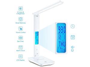 Modern Business Led Office Desk Lamp Touch Dimmable Foldable With Calendar Temperature Alarm Clock Table Reading Light 3 Kinds Of Brightness And Temperature Adjustment 1200 mAh Battery