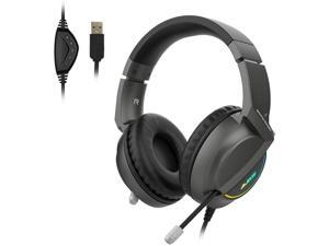 Ajazz AX365 USB Gaming Headset with 7.1 Stereo Surround Sound & LED Light, Retractable Noise Canceling Microphone, Over Ear Headphones for PC/ PS4/ Xbox/PUBG