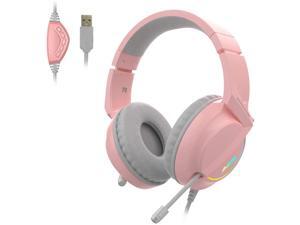 Ajazz AX365 USB Gaming Headset with 7.1 Stereo Surround Sound & LED Light, Retractable Noise Canceling Microphone, Over Ear Headphones for PC/ PS4/ Xbox/PUBG