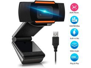 1080P Webcam AutoFocus with Microphone, USB2.0 Computer Camera for Live Streaming Webcam,Wide-Angle 30fps for Laptop, Noise Reduction Desktop, Conferencing, Video Chatting