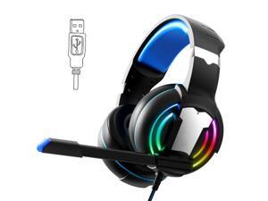 USB Gaming headset for PC/MAC, Wired Gaming Headphones with 7.1 Surround Sound, Noise Canceling Microphone and RGB Light, 50mm Driver, Compatible with Desktop, Black USB Gaming headset for PC/MAC, Wired Gaming Headphones with 7.1 Surround Sound, Noise Canceling Microphone and RGB Light, 50mm Driver, Compatible with Desktop, Black