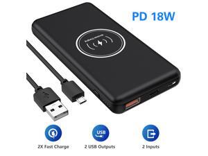 Wireless 10000mAh Portable Power Bank, USB C PD 3.0 18W Input&Output QC 3.0 Fast Charging External Battery Pack for iPhone, iPad, Android, Samsung and More Devices with USB Cable Black Wireless 10000mAh Portable Power Bank, USB C PD 3.0 18W Input&Output QC 3.0 Fast Charging External Battery Pack for iPhone, iPad, Android, Samsung and More Devices with USB Cable Black