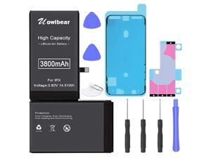 Battery for iPhone X uowlbear 3800mAh Rechargeable Battery for A1865 A1901 A1902 with Complete Replacement Kits 2 Set Adhesive Strips and Seal 0 Cycle High Capacity