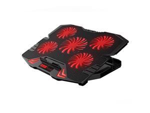 TopMate C5 12-15.6 inch Gaming Laptop Cooler Cooling Pad | 5 Quiet Fans and LCD Screen | 2400RPM Strong Wind Designed for Gamers and Office - Red LED