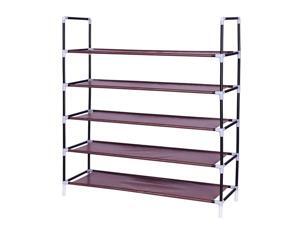 Simple Assembly 5 Tiers Non-woven Fabric Shoe Rack with Handle Dark Brown Simple Assembly 5 Tiers Non-woven Fabric Shoe Rack with Handle Dark Brown