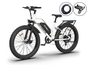 AOSTIRMOTOR S07-G 750W Electric Bike, 26" * 4" Fat Tire, 48V 13AH Removable Lithium Battery, Max Speed 28MPH, Shimano 7-Speed, Front Fork Suspension(White)