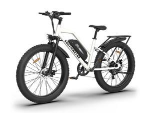 AOSTIRMOTOR S07G 750W Electric Bike 26  4 Fat Tire 48V 13AH Removable Lithium Battery Max Speed 28MPH Shimano 7Speed Front Fork SuspensionWhite