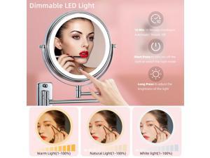 Wall Mounted Makeup Mirror 10X LED Lighting Magnifying Mirror 3 Color Mode USB Port or Battery Charging Touch Adjustable Light and Dark and Timing, Double-Sided Vanity Mirror with Lights,Black Chrome