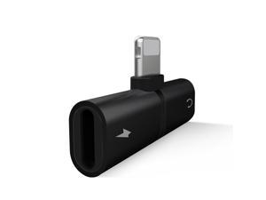 Mini Lightning Splitter Adapter Audio AUX Converter Adapter with Dual Lightning Ports Headphone Jack Charging Port for iPhone 7 Plus 8 Plus X Black