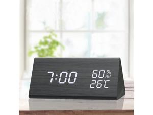Digital Clock, 3 Alarm Settings, with Wooden Electronic LED Time Display, Dual Temperature & Humidity Detect, Ideal for Bedroom, Bedside Kids, Batteries not Needed Digital Clock, 3 Alarm Settings, with Wooden Electronic LED Time Display, Dual Temperature & Humidity Detect, Ideal for Bedroom, Bedside Kids, Batteries not Needed