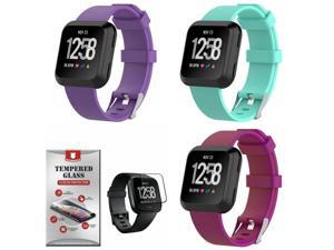 For Versa 2 Silicone 3-PACK Band Straps Small Tempered Glass Teal Purple For Versa 2 Silicone 3-PACK Band Straps Small Tempered Glass Teal Purple