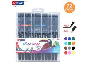 SKYGLORY 12 Colors Dual Tip Brush Pens with 0.4mm Fineliner & Fiber Brush Tip Art Markers Water Based Ink Color Pens Supplies for Children Students Adults Drawing Coloring Sketching Calligraphy SKYGLORY 12 Colors Dual Tip Brush Pens with 0.4mm Fineliner & Fiber Brush Tip Art Markers Water Based Ink Color Pens Supplies for Children Students Adults Drawing Coloring Sketching Calligraphy