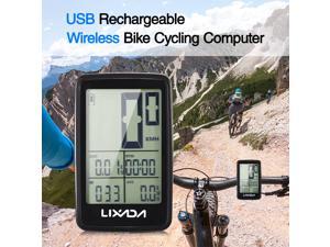 Lixada USB Rechargeable Wireless Bike Cycling Computer 7 Functions  LCD Display  1 Hour To Charge Bicycle Speedometer Odometer