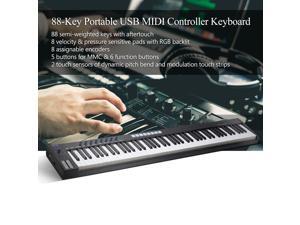 WORLDE Blue whale 88 Portable USB MIDI Controller Keyboard 88 Semi-weighted Keys 8 RGB Backlit Trigger Pads LED Display with USB Cable WORLDE Blue whale 88 Portable USB MIDI Controller Keyboard 88 Semi-weighted Keys 8 RGB Backlit Trigger Pads LED Display with USB Cable
