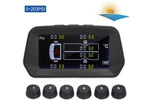 Tire Pressure Monitoring System Solar Charge 6 Alarm Modes Smart 0.01 High Accuracy LCD Color Display with 6 External Sensor for Truck Tires' Real-Time Pressure and Temperature(0~203PSI) Tire Pressure Monitoring System Solar Charge 6 Alarm Modes Smart 0.01 High Accuracy LCD Color Display with 6 External Sensor for Truck Tires' Real-Time Pressure and Temperature(0~203PSI)