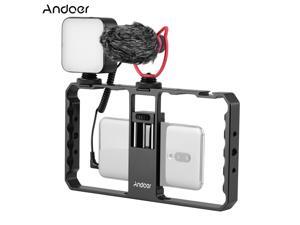 Andoer Smartphone Video Rig Grip with Rig LED Light Microphone with Shock Mount for Vlog Film-making Compatible with iPhone Samsung HUAWEI Andoer Smartphone Video Rig Grip with Rig LED Light Microphone with Shock Mount for Vlog Film-making Compatible with iPhone Samsung HUAWEI