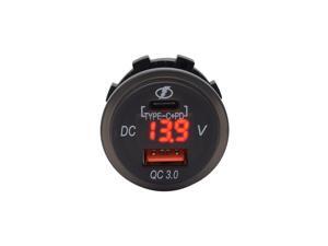 DC 12V-24V Waterproof QC3.0 USB Charger Socket with Type C Charger Port for Car, Van, Boat, Marine, ATV, RV etc. Compatible with all USB-powered devices DC 12V-24V Waterproof QC3.0 USB Charger Socket with Type C Charger Port for Car, Van, Boat, Marine, ATV, RV etc. Compatible with all USB-powered devices