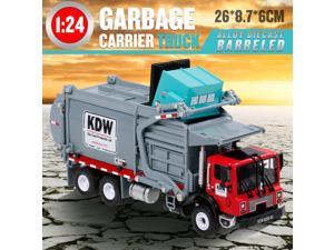 Alloy Diecast Barreled Garbage Carrier Truck 1:24 Waste Material Transporter Vehicle Mod Collector Hobby Toys for Kids Christmas Gift