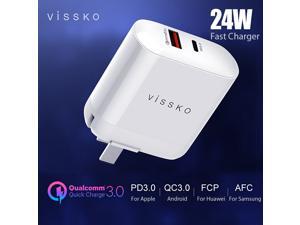 vissko PD Fast Charger 24W QC3.0+PD3.0+FCP+AFC For iPhone Huawei Samsung Xiaomi Type-C USB Phone Flash Charger 100V-240V US Plug vissko PD Fast Charger 24W QC3.0+PD3.0+FCP+AFC For iPhone Huawei Samsung Xiaomi Type-C USB Phone Flash Charger 100V-240V US Plug