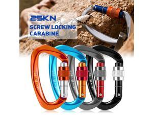 25KN Screw Locking Gate Carabiner Heavy Duty D-shape Buckle Pack D-ring Carabiner Climbing Rappelling Canyoning Hammock Locking Clip