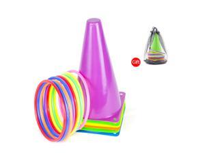 6 Pack Traffic Cones Outdoor Soccer Training Agility Marker Cones with 10 Rings for Kids