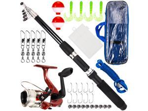 Fishing Rod and Reel Combo with Carry Case 36pcs Fishing Tackle Set Telescopic Fishing Rod Pole with Spinning Reel Lures Float Hooks Accessories