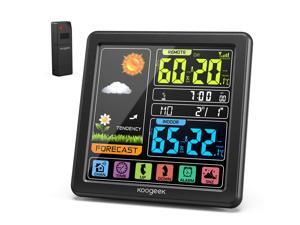 Koogeek Wireless Weather Station,Indoor Outdoor Thermometer Hygrometer with Sensor, Digital Temperature Humidity Monitor, Alarm Clock,Weather Forecast,Color LCD Display,Backlight, Sooze Mode Brand Koogeek Wireless Weather Station,Indoor Outdoor Thermometer Hygrometer with Sensor, Digital Temperature Humidity Monitor, Alarm Clock,Weather Forecast,Color LCD Display,Backlight, Sooze Mode Brand
