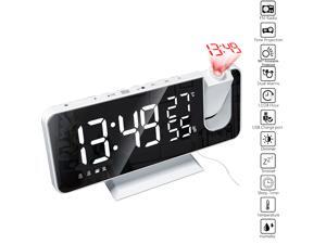 Digital Projection Alarm Clock with Mirror Surface 4-in-1 180 Degree Projector Clock Indoor Temperature Humidity Monitor FM Radio Phone Charger Selectable for Bedroom Kids Room Living Digital Projection Alarm Clock with Mirror Surface 4-in-1 180 Degree Projector Clock Indoor Temperature Humidity Monitor FM Radio Phone Charger Selectable for Bedroom Kids Room Living