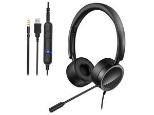 H360 3.5mm/USB Wired Telephone Headset Call Center Earphone with Microphone On Ear Computer Headphone Volume Control Speaker Mic Mute Adjustable Headband