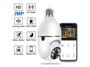1080P Wireless WiFi Light Bulb Security Camera 360 Degree Panoramic 2.4GHz Smart Home Dome Surveillance Cameras Night Vision Two Way Audio Alarm Motion Detection Indoor/Outdoor