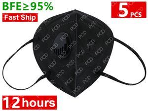 5PCS Reusable Face Mask 5-layers - Valved Face Mask 95 Protection Face Mask Folding Fespirator Black