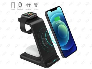 Wireless Charging Stand, 3 in 1 Wireless Charger Charging Station Dock For Apple Watch 7 SE 6 5 4 3 2, Airpods 2/3/Pro, iPhone 13Pro Max/13 Pro/13/12/11/11 Pro/X/Xr/Xs/8 Plus, and Samsung Phones