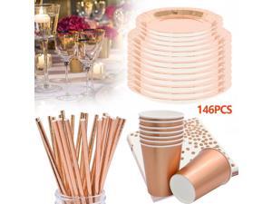 146PCS Rose Gold Party Supplies Party Tableware Foil Paper Plates Napkins Cups Straws for Weddings, Anniversary, Birthday for 24 Guests 146PCS Rose Gold Party Supplies Party Tableware Foil Paper Plates Napkins Cups Straws for Weddings, Anniversary, Birthday for 24 Guests