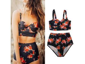 Women High Waist Bikini Set Floral Push Up Padded Swimsuit Swimwear Beach Bathing Suit Black Women High Waist Bikini Set Floral Push Up Padded Swimsuit Swimwear Beach Bathing Suit Black