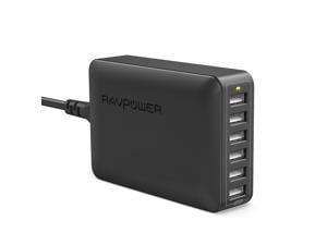 USB Charger RAVPower 60W 12A 6-Port Desktop USB Charging Station with iSmart Multiple Port, Compatible iPhone 11 Pro Max XS Max XR X 8 Plus, iPad Pro Air Mini, Galaxy S9 Edge, Tablet and More (Black)
