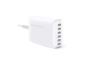 USB Charger, RAVPower 60W 12A 6-Port Desktop USB Charging Station with iSmart Multiple Port for iPhone SE 11 Pro Max XS XR X 8 Plus iPad Pro Air Mini Galaxy S20 S20+ S10 S10+ Note 10 10+ Note 9 Tablet