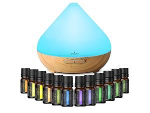 Anjou 300ml Essential Oil Diffuser with 12 Essential Oils Set, Ultrasonic Aroma Diffuser with Continuous Aromatherapy, 7 Changing LED Lights, and Timer, for Home, Office, Bedroom
